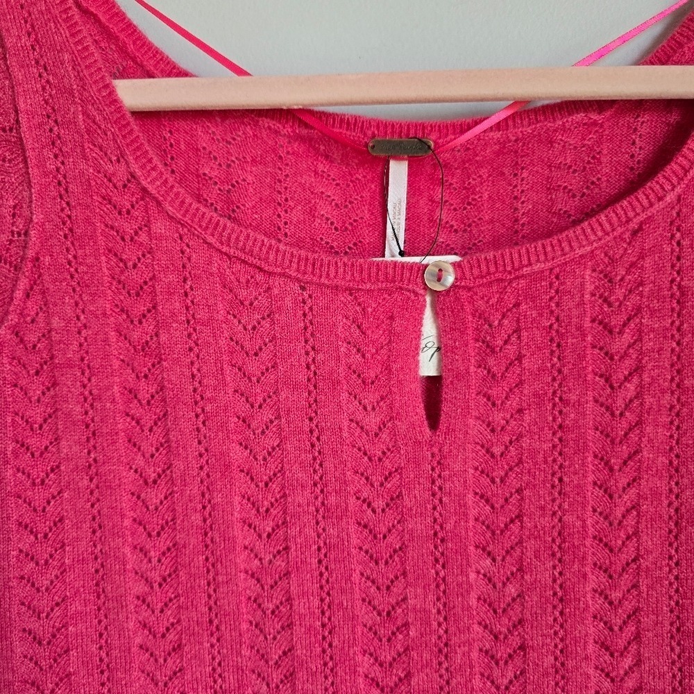 Free People NEW Hera Pink Cashmere Pointelle Short Sleeve Crop Sweater SZ Small - Picture 3 of 10